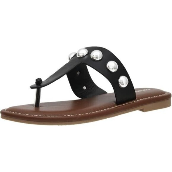 CUSHIONAIRE Women's Cindy Thong Silver Stud Sandal Comfort Foam size 8.5 - Picture 1 of 8